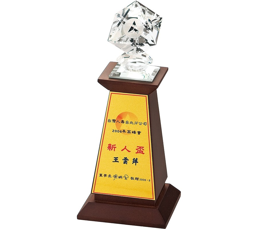 WS-03163水晶多切面立體頭木質獎座